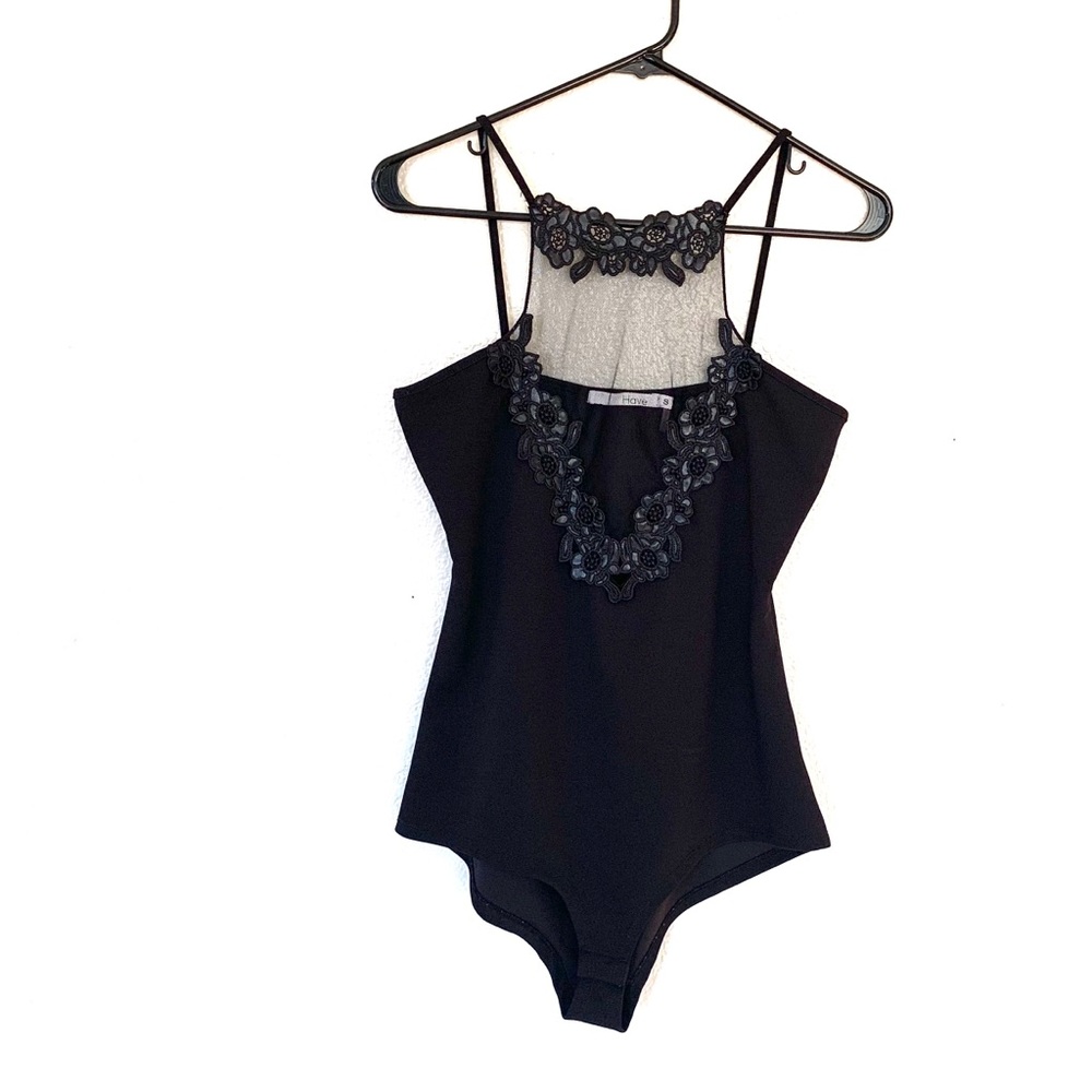Have Halter Tank Mesh Floral Black Bodysuit S